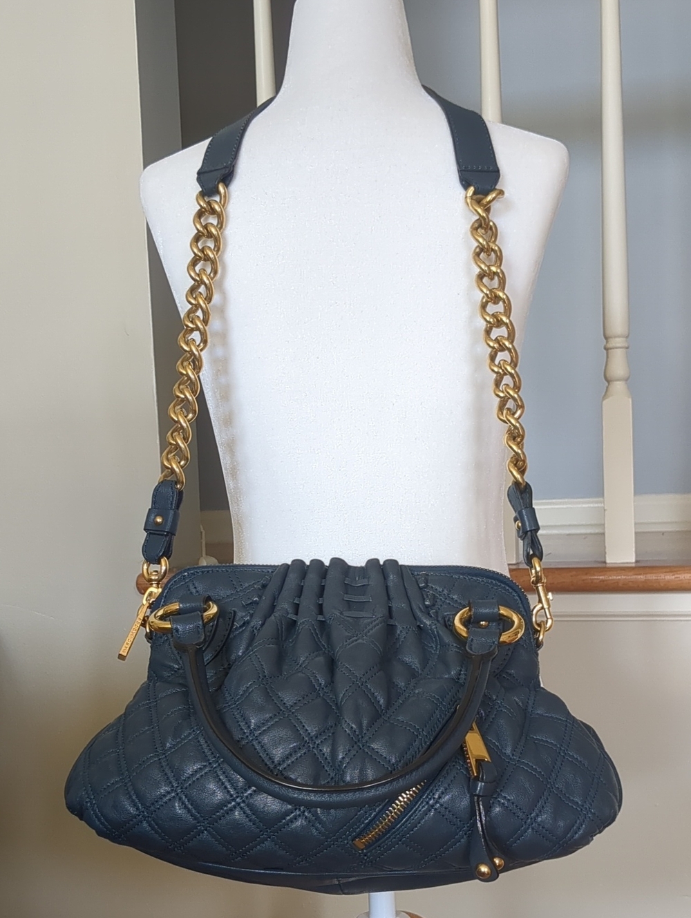 Marc Jacobs Quilted Navy Leather Cecilia Bag with Gold-Tone Chain